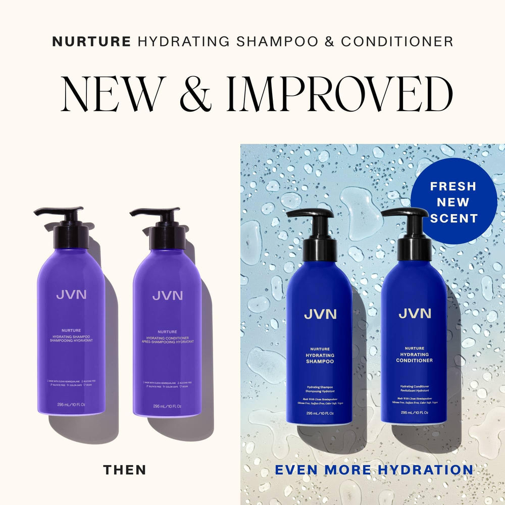 JVN Nurture detangling action reveals smoother comb-through after use.