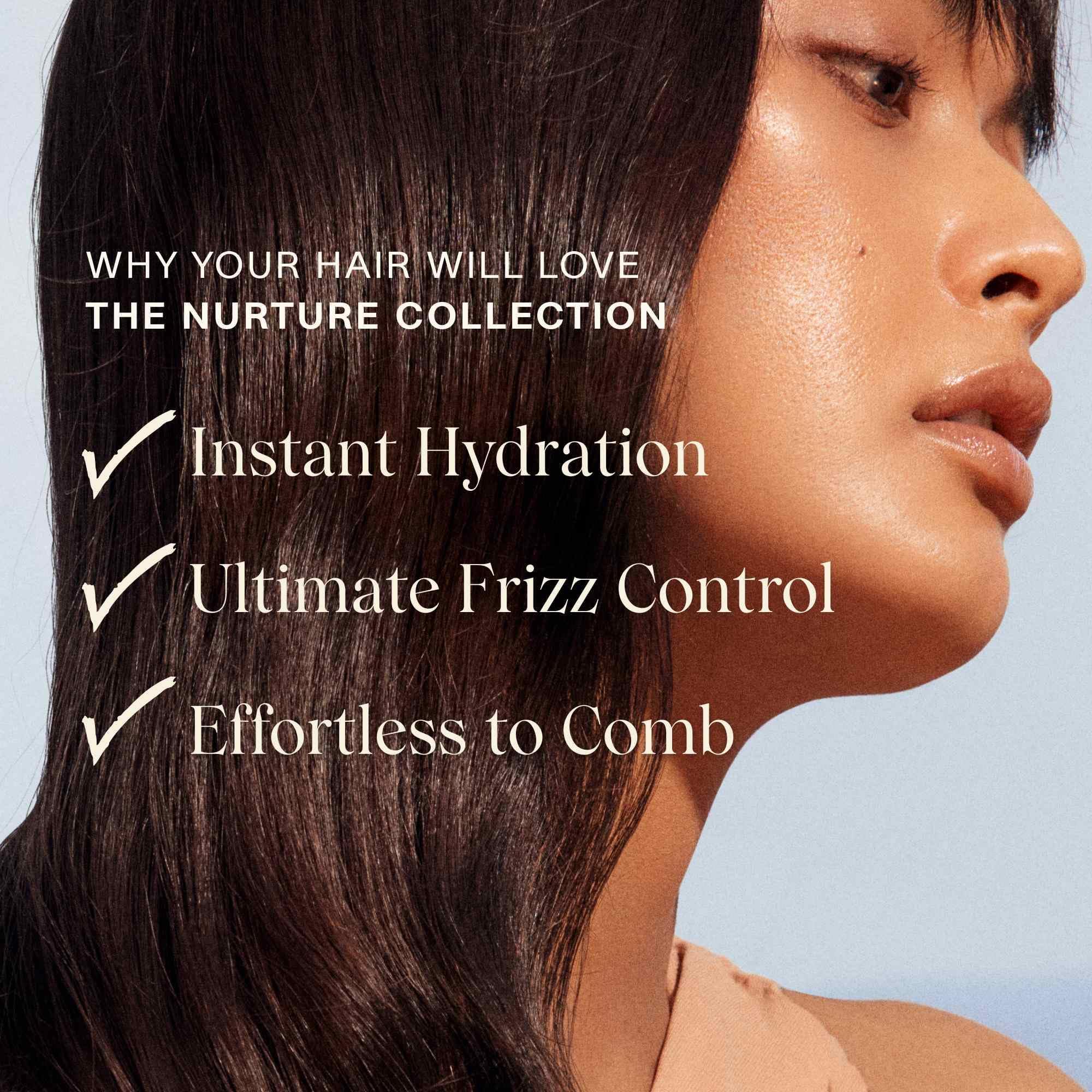 JVN Nurture hydrating conditioner bottle adds shine with camellia seed oil.