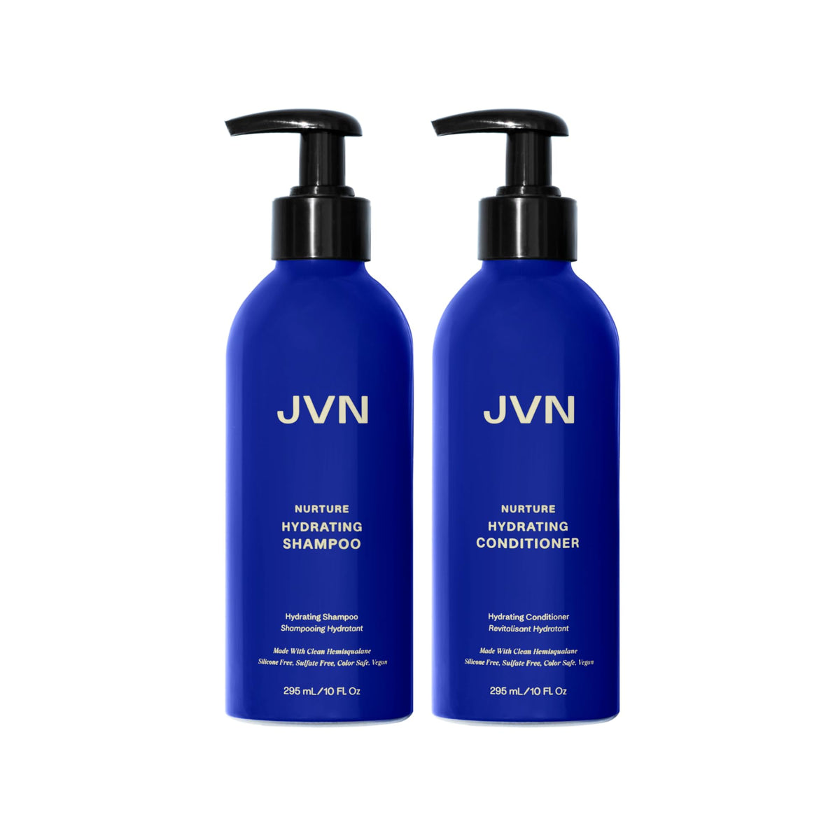 JVN Nurture hydrating shampoo bottle promising instant hydration for dry hair.