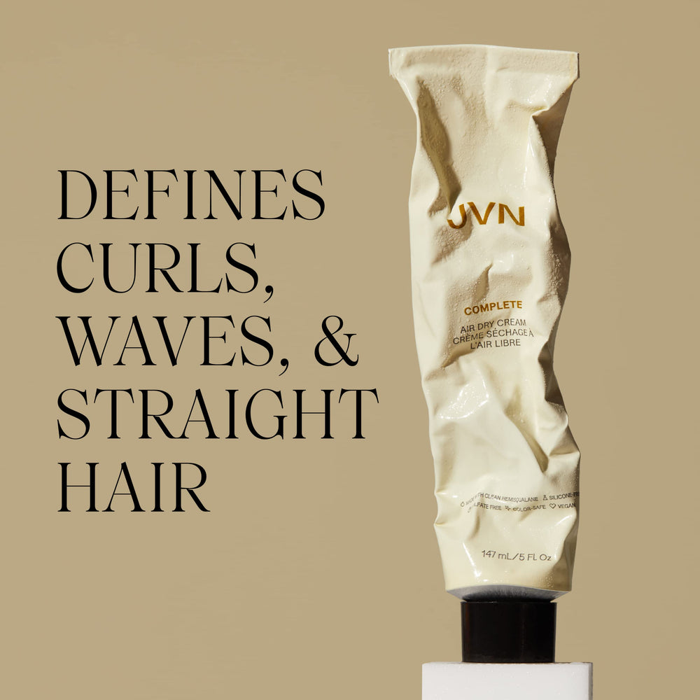 Top view of hair air drying with JVN cream for no heat styling