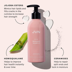 JVN Revive shampoo close-up showing rich lather for scalp care and gentle cleansing.