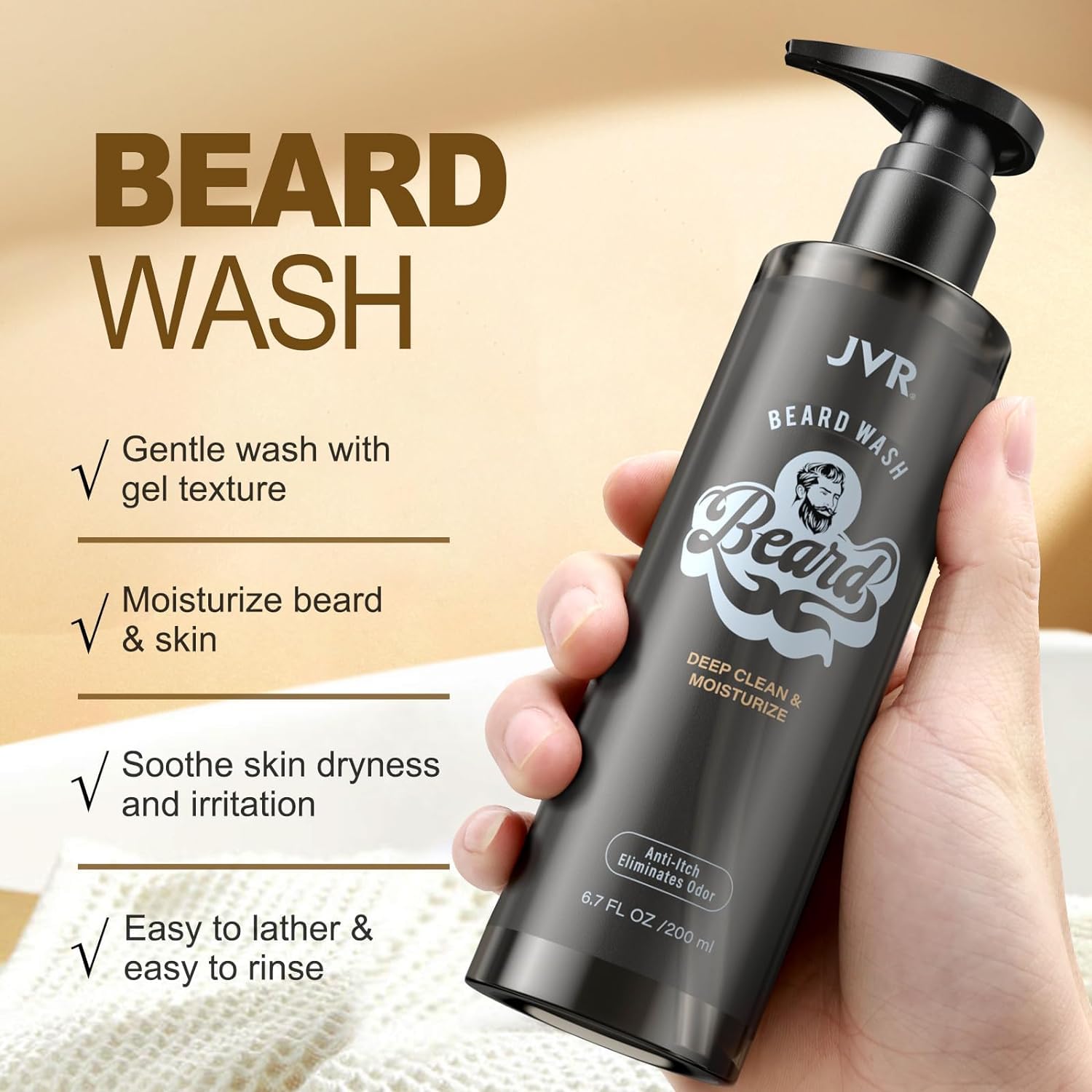 JVR beard conditioner tube application highlights softening during routine