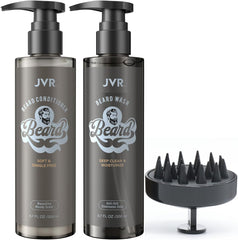 JVR Beard Wash bottle pour shows cleansing action for a fresh beard
