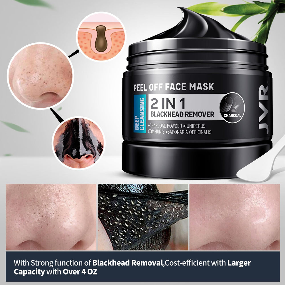 JVR Charcoal Peel-Off Mask before-after glow illustrating clarity