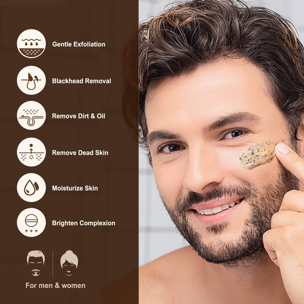 JVR Coffee bean exfoliant closeup shows beads for gentle daily removal of dead skin.