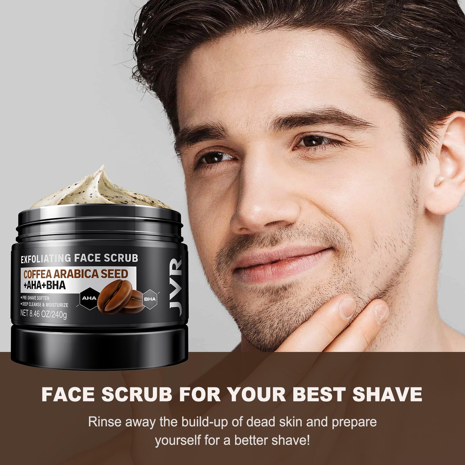 JVR Face Scrub for Men applying on face in circular motion for thorough exfoliation