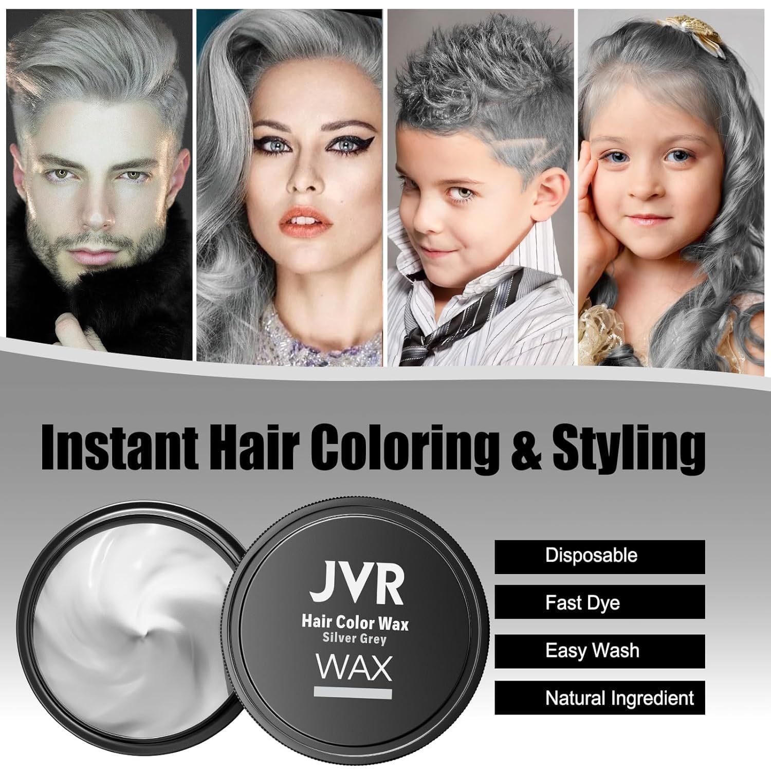 JVR hair wax application on hand demonstrates quick color and styling