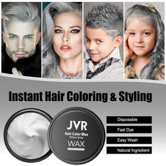 JVR hair wax application on hand demonstrates quick color and styling