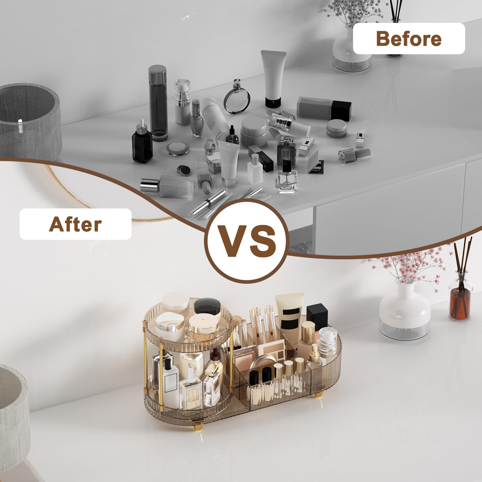 Jywantful cosmetic brush holder keeps brushes and tools within reach during routines