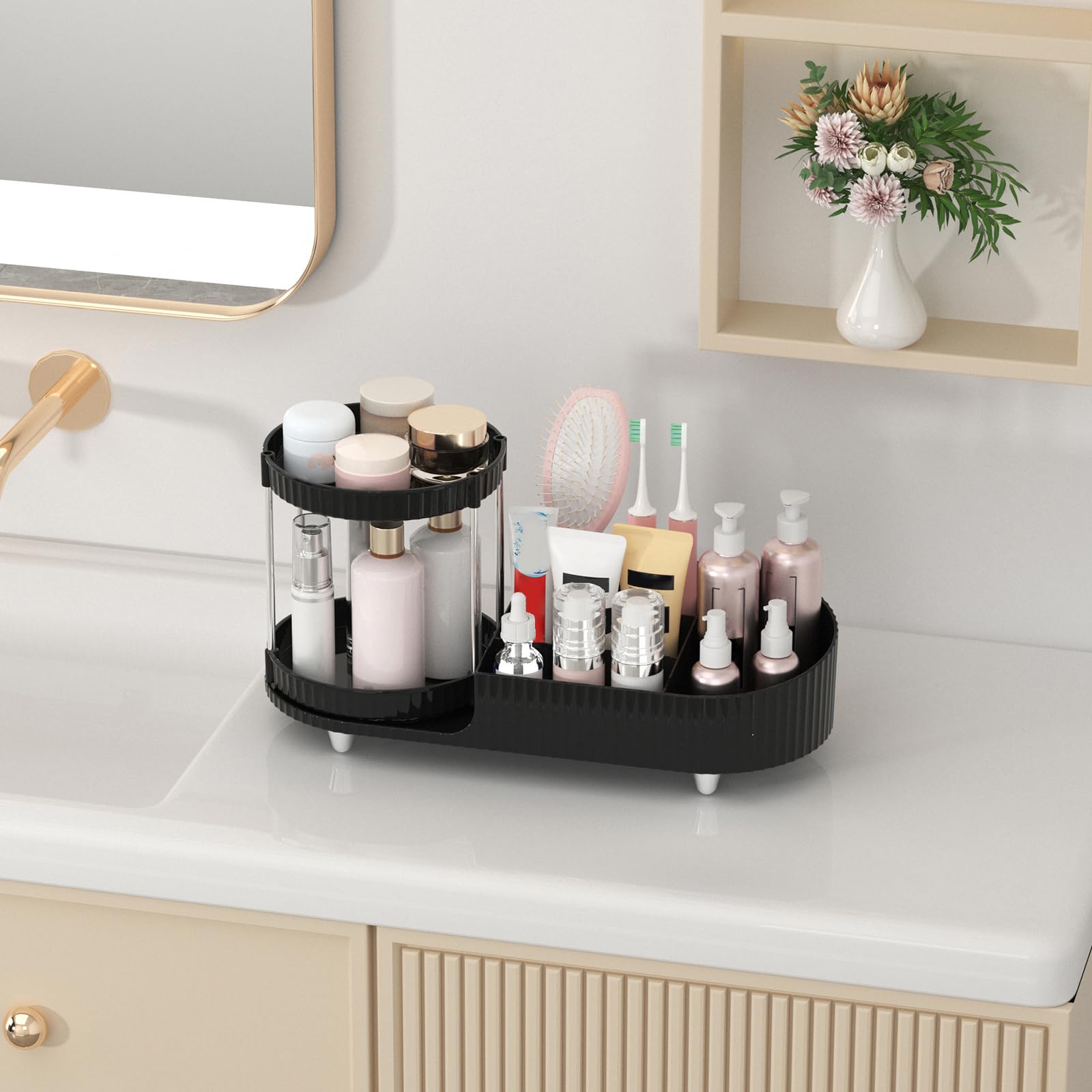Jywantful space-saving design frees counter space for cosmetics and skincare