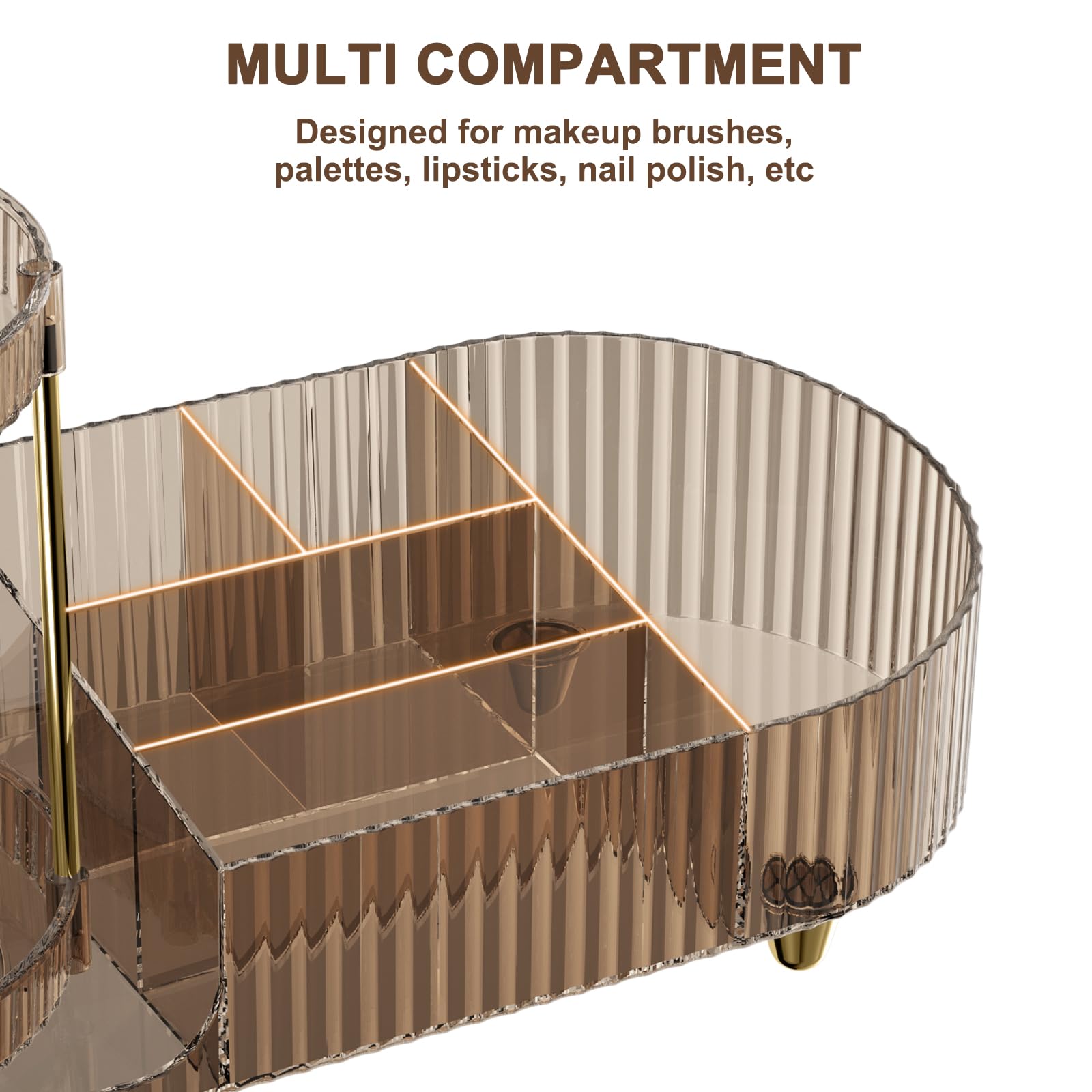 Jywantful transparent compartments let you see palettes and bottles at a glance