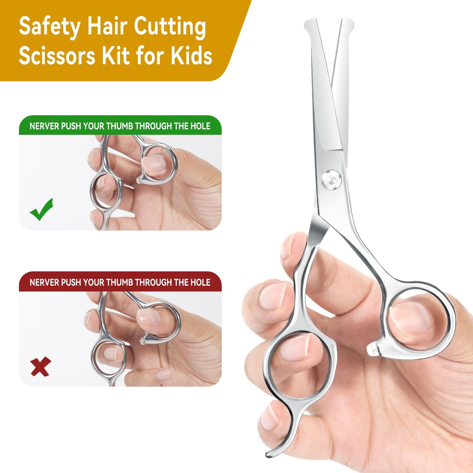 K KaCaKaCa safety rounded tips reduce risk during child haircuts.