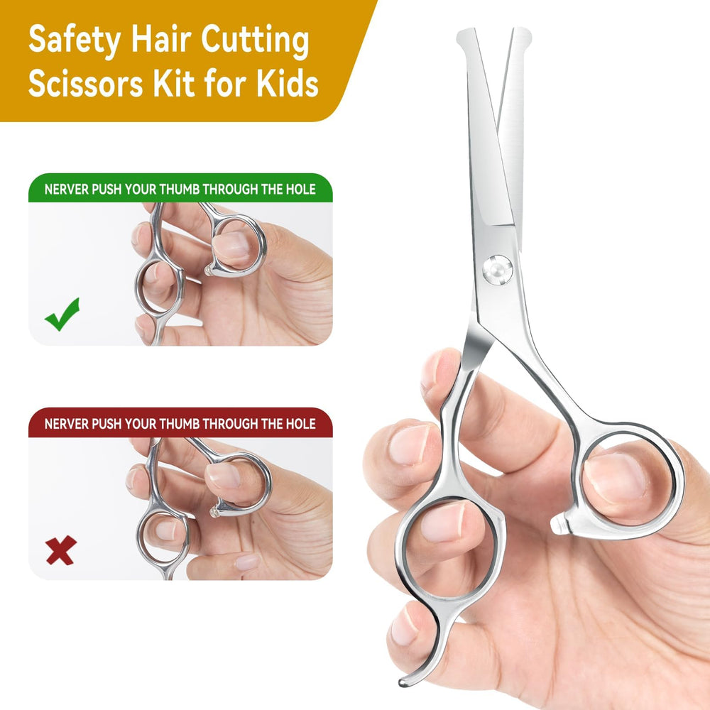 K KaCaKaCa safety rounded tips reduce risk during child haircuts.