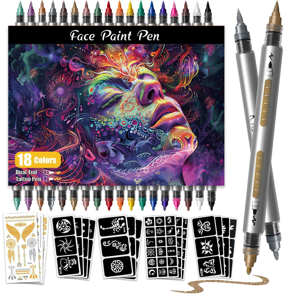 The K KERNOWO water-resistant face paint pen dual-end tips for precise linework.
