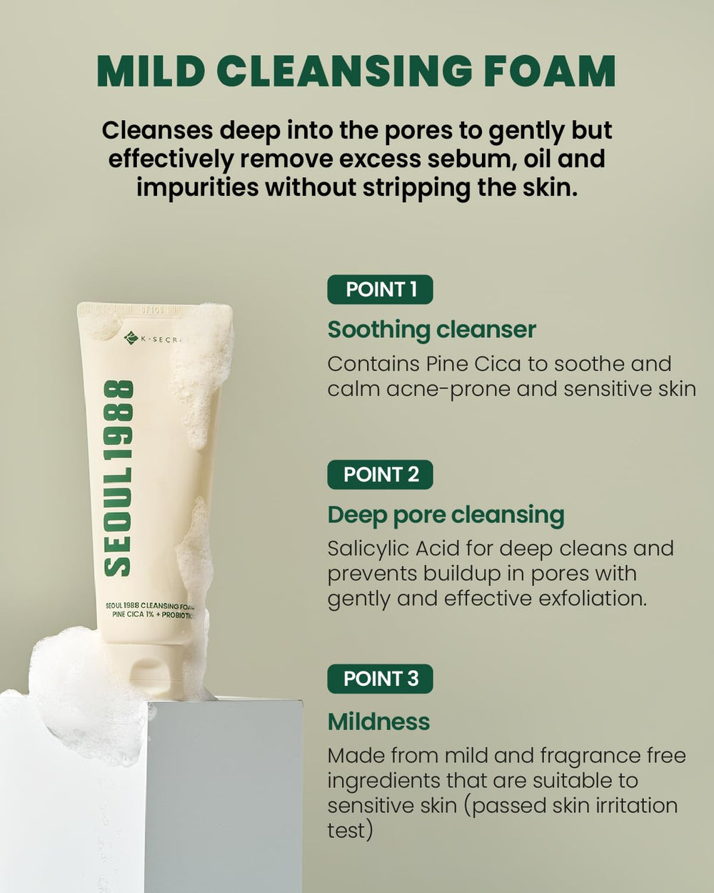 K-SECRET Seoul 1988 Cica Cleansing Foam soft skin after cleansing with balanced moisture