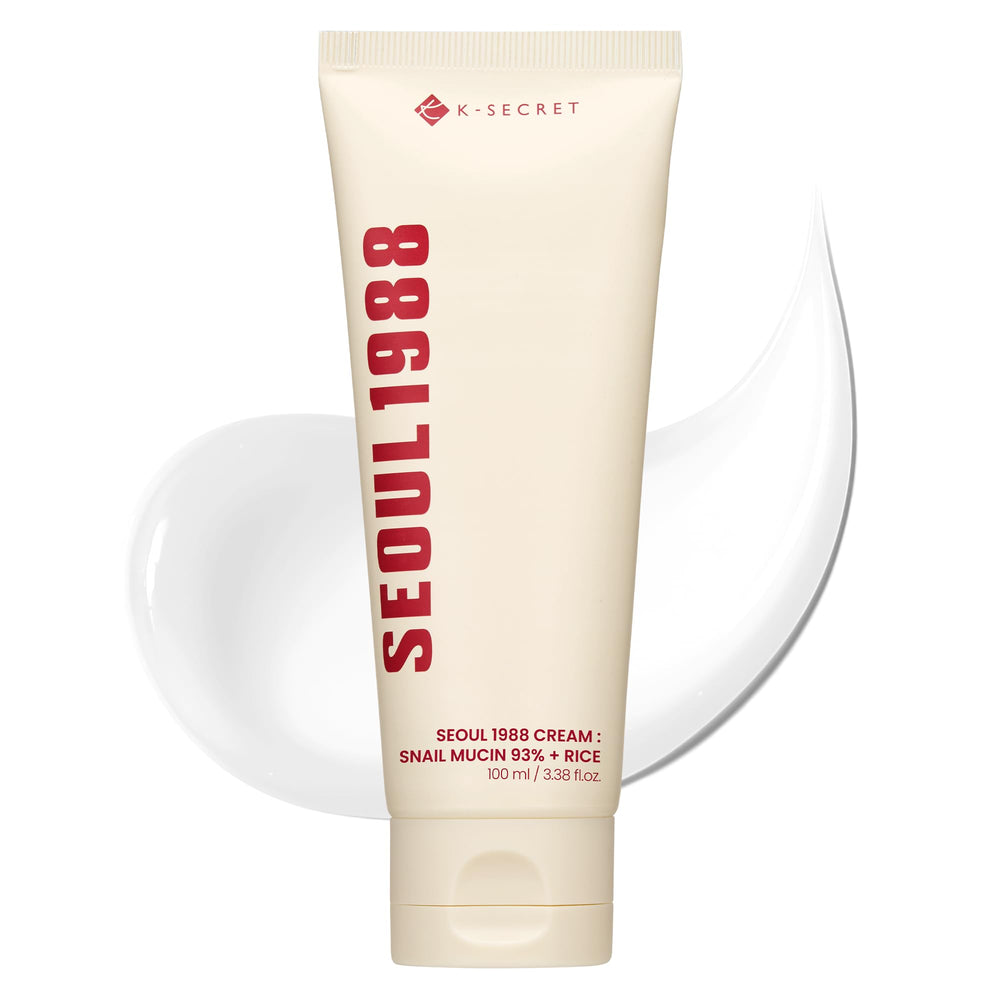 K-SECRET Seoul 1988 Snail Mucin 93% Cream jar closeup shows deep hydration without heaviness