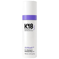K18 AirWash Dry Shampoo bottle highlights compact 4 oz design for on-the-go refresh and oil control.