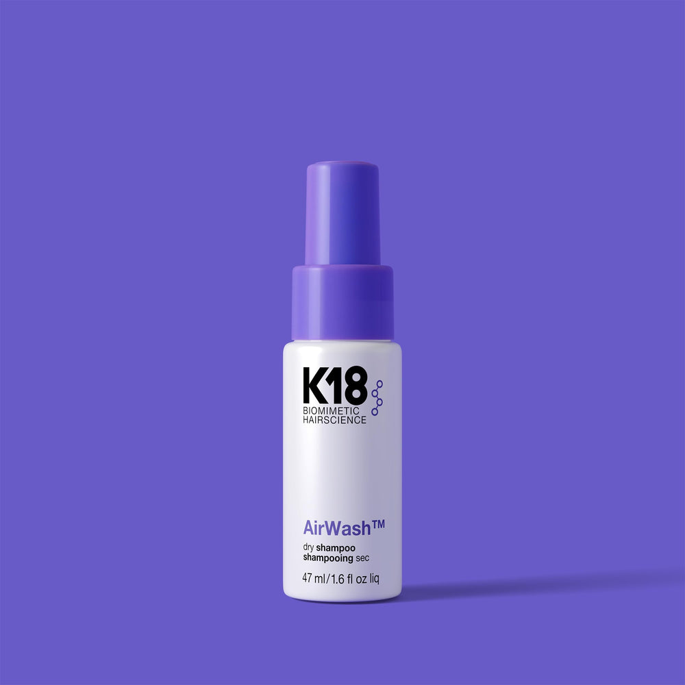 K18 AirWash on vanity delivers long-lasting freshness between washes.