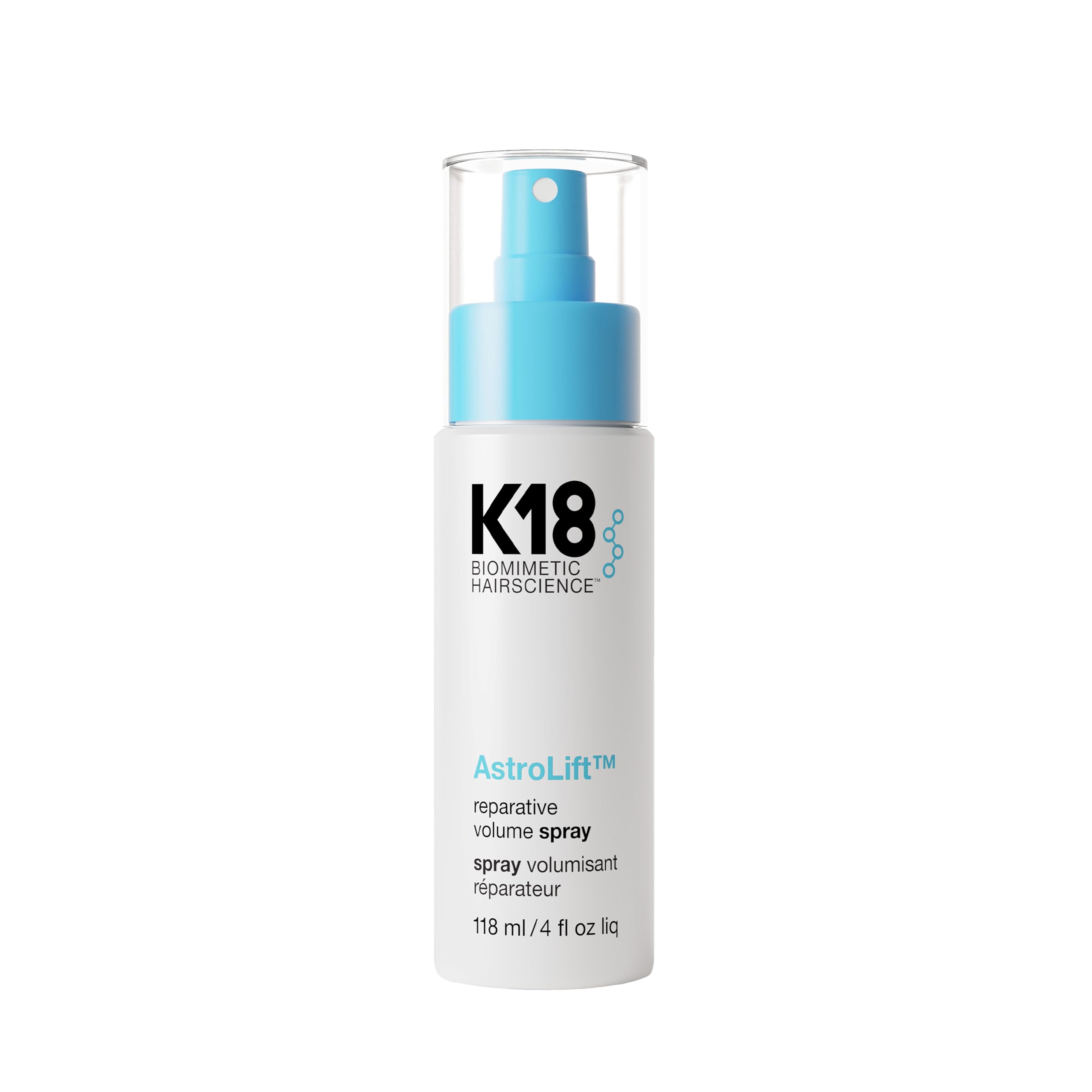 K18 AstroLift reparative volume spray bottle providing fuller-looking hair