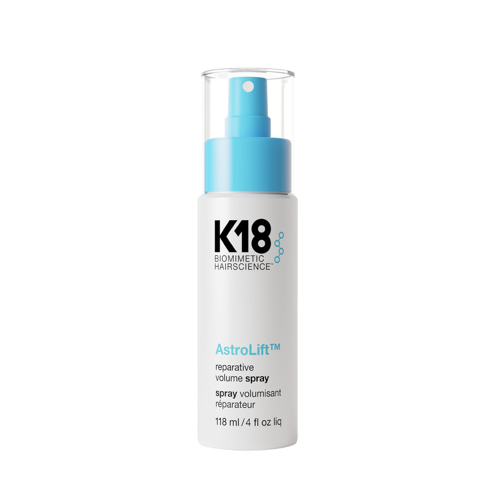 K18 AstroLift reparative volume spray bottle providing fuller-looking hair