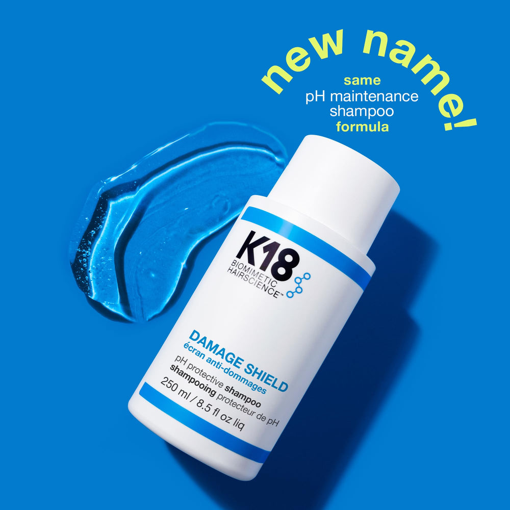 K18 Damage Shield color-safe formula closeup emphasizes color retention.