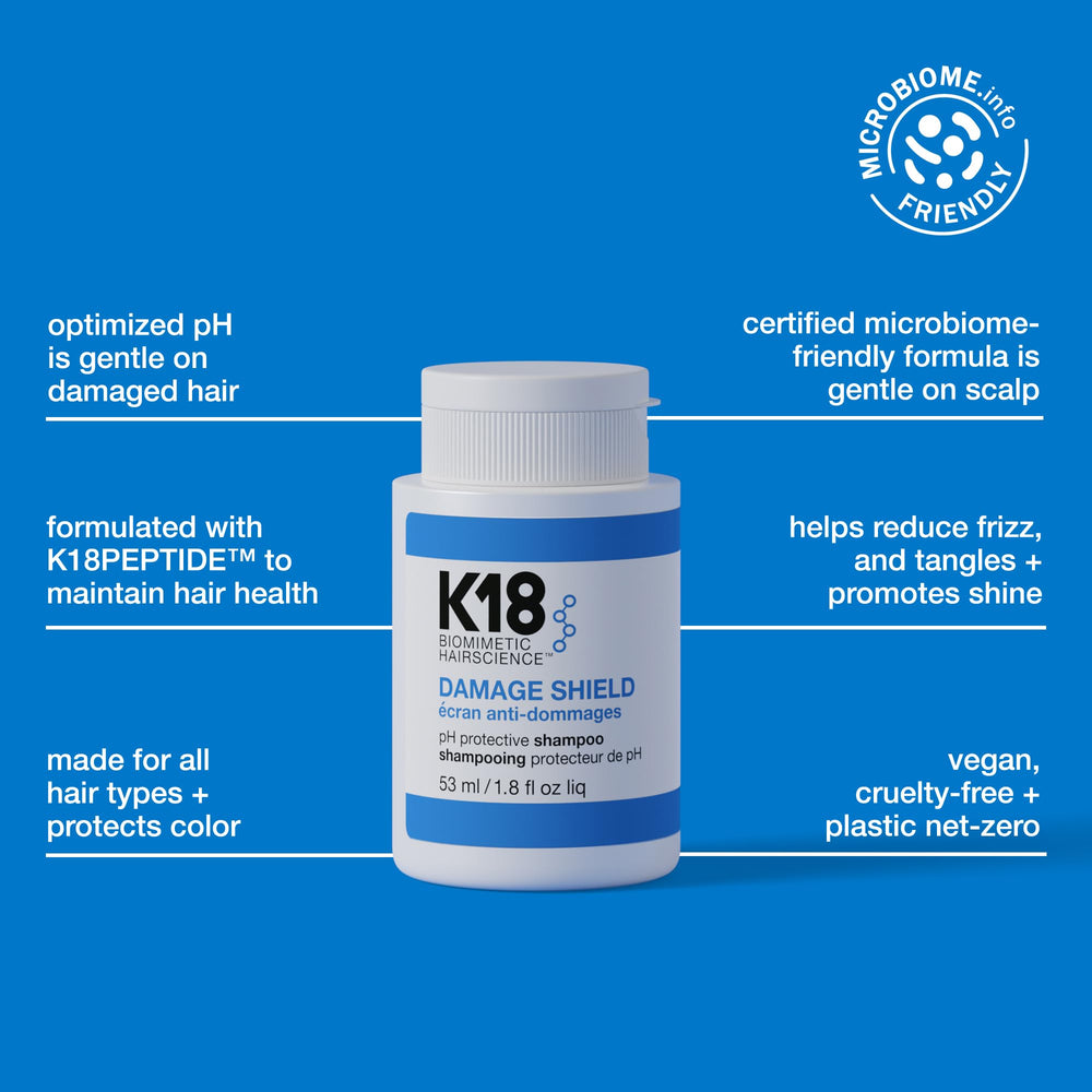 K18 Damage Shield color-safe hair after wash with frizz reduction potential.
