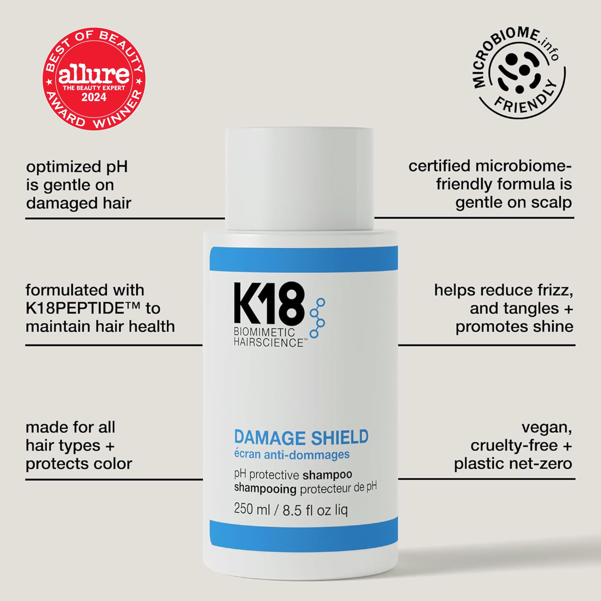 K18 Damage Shield pump-dispense shot showing easy, gentle cleansing.