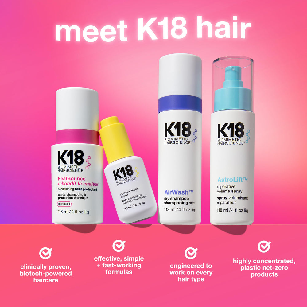 K18 HeatBounce finished hair looks sleek with shine