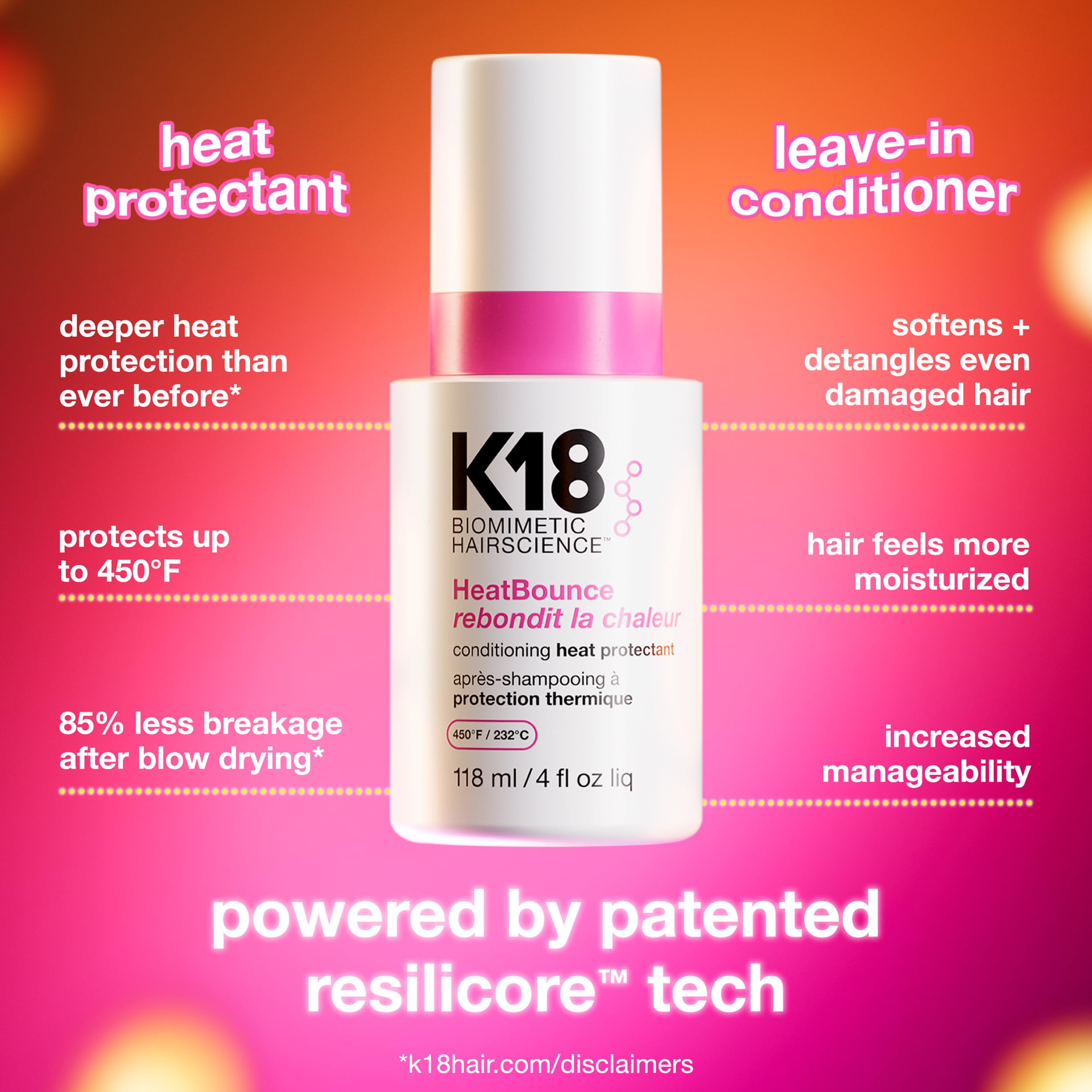 K18 HeatBounce spray in action delivering even application and heat protection