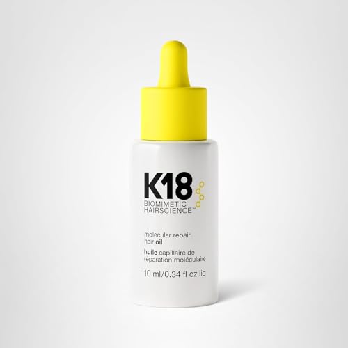 K18 Molecular Repair Hair Oil silicone-free label emphasizing clean, weightless care.