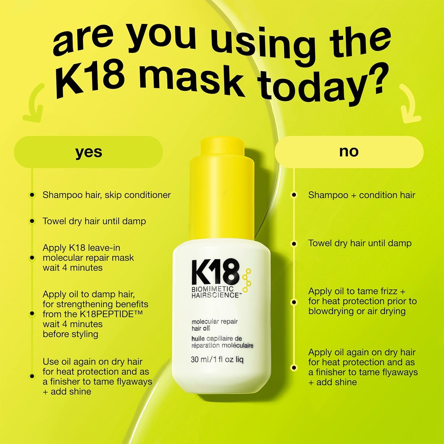 Illustration demonstrates two-level fiber repair by K18 oil on hair.