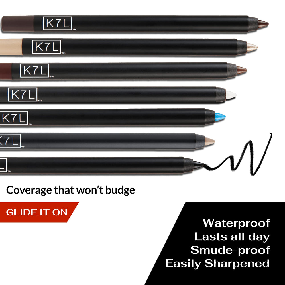 K7L Dark Brown Eyeliner close-up highlights smooth glide and bold pigment.