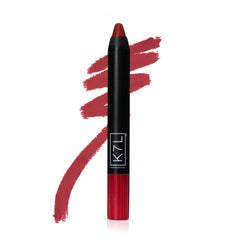 K7L dark red lip crayon swatches with rich pigment