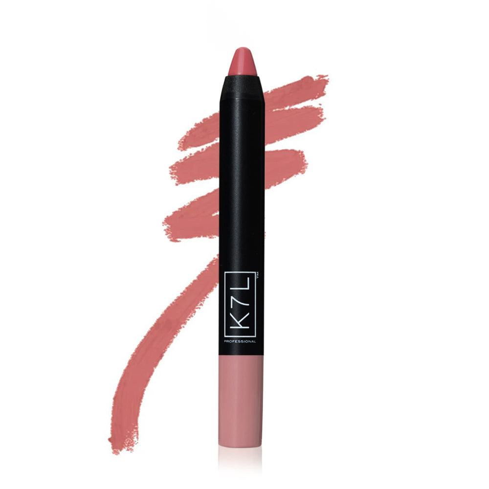 K7L Nude Pink Lipstick Crayon Tip Toe packaging close-up highlights eco-friendly vegan lipstick.