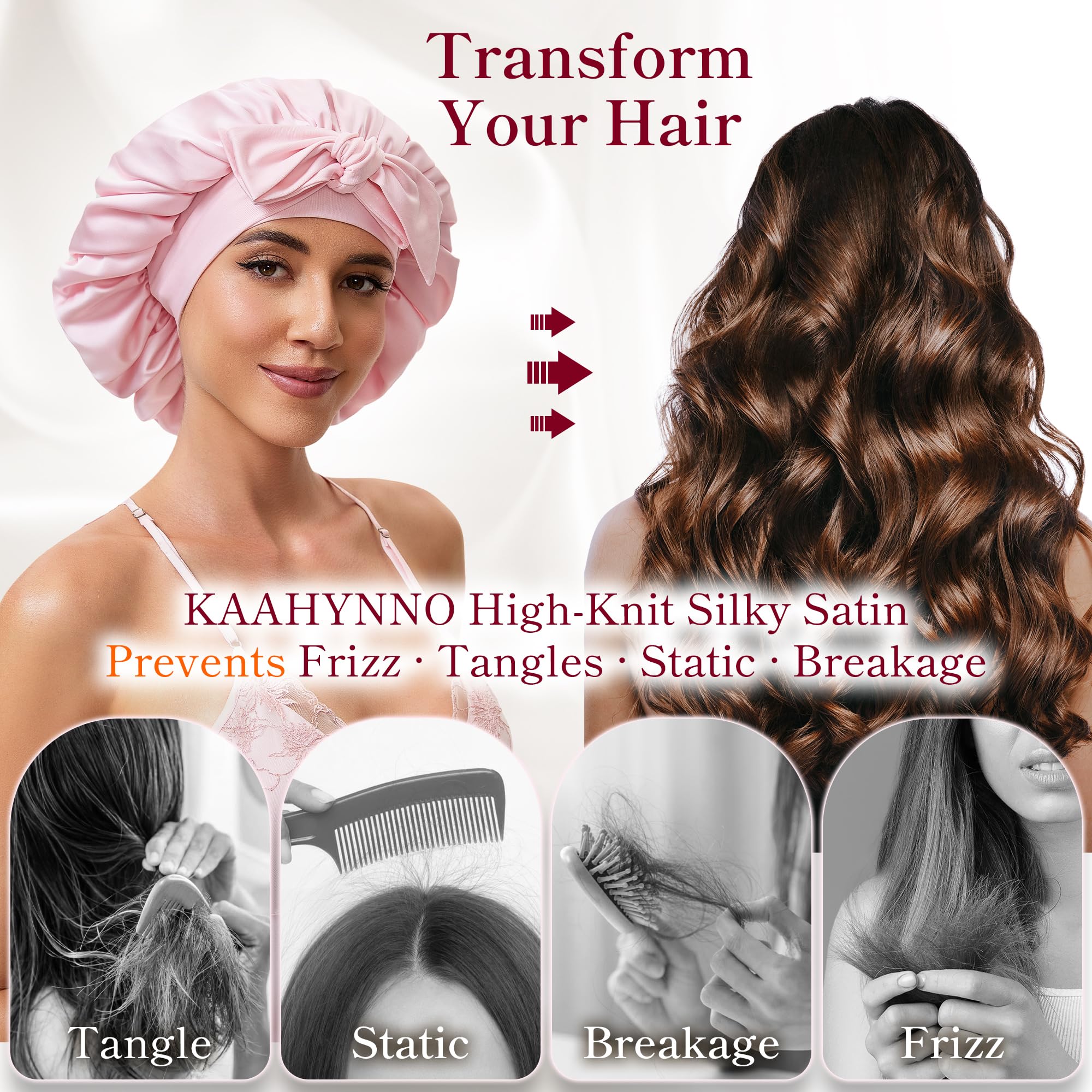 KAAHYNNO bonnet with adjustable tie band ensuring secure overnight wear for all head sizes