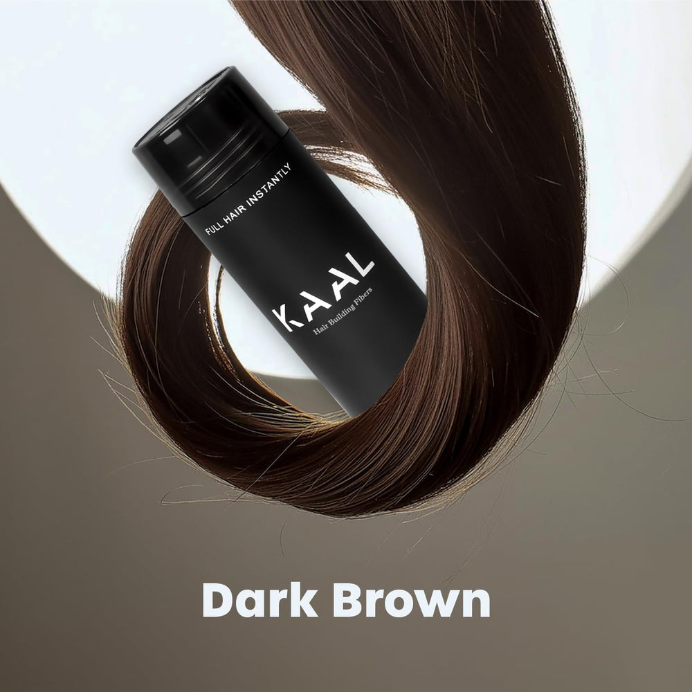 KAAL Hair Fibers being applied to thinning area for natural coverage.