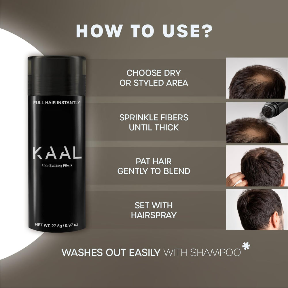 KAAL Hair Fibers lifestyle-use photo suggesting everyday confidence.