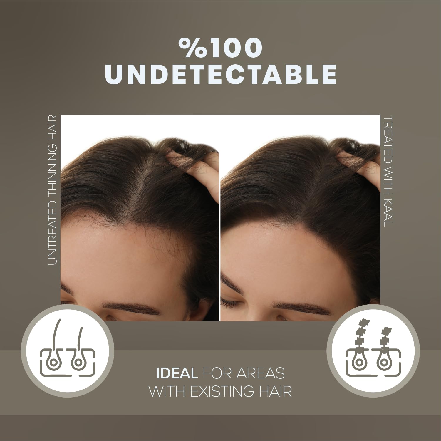 KAAL Hair Fibers thinning-area before-after showcase multiple angles.