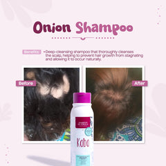 Kaba Onion Shampoo lather demonstrates deep cleansing for hair health.