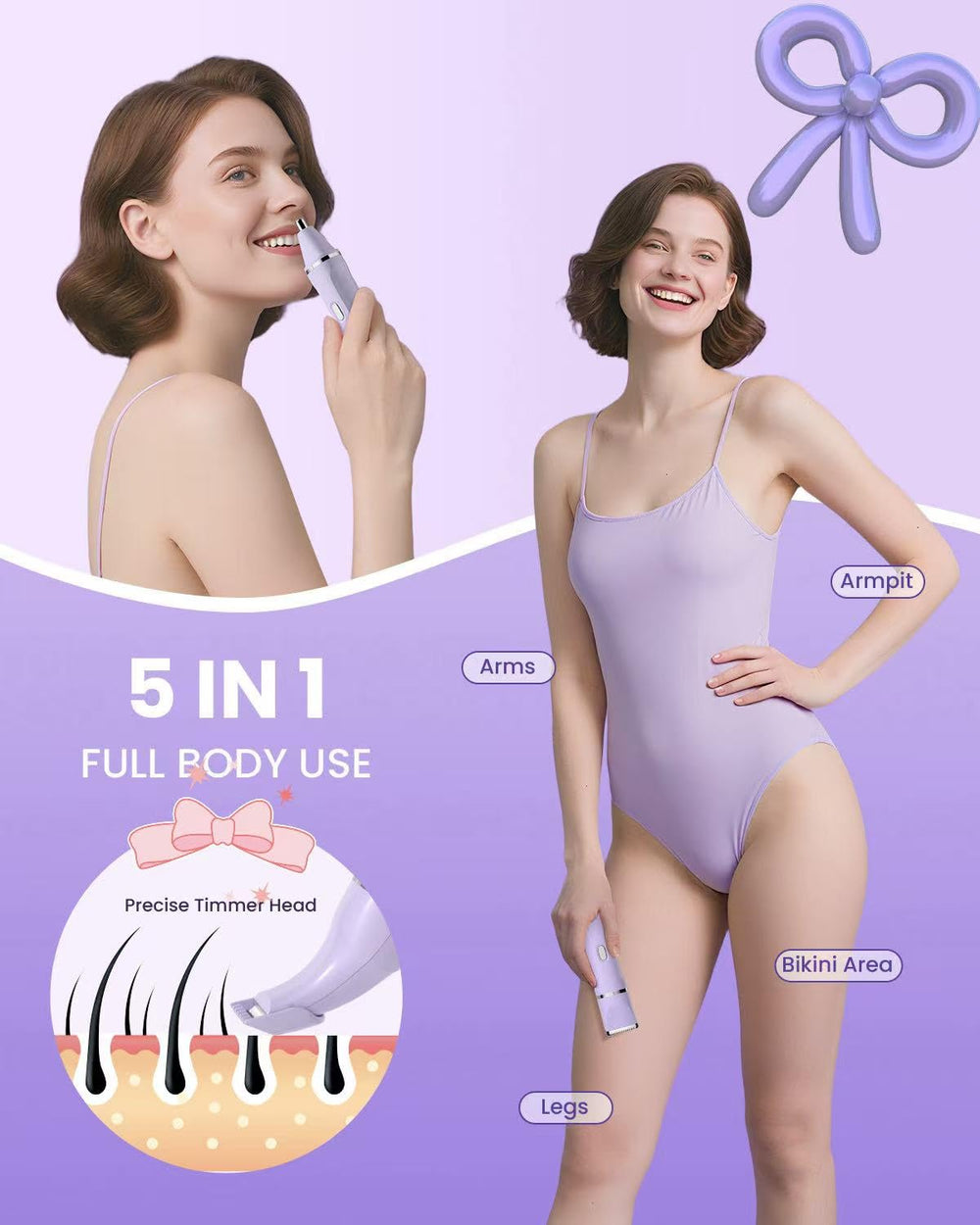 Kabowa bikini-trimmer body-trim enables efficient arm and leg hair shaping.