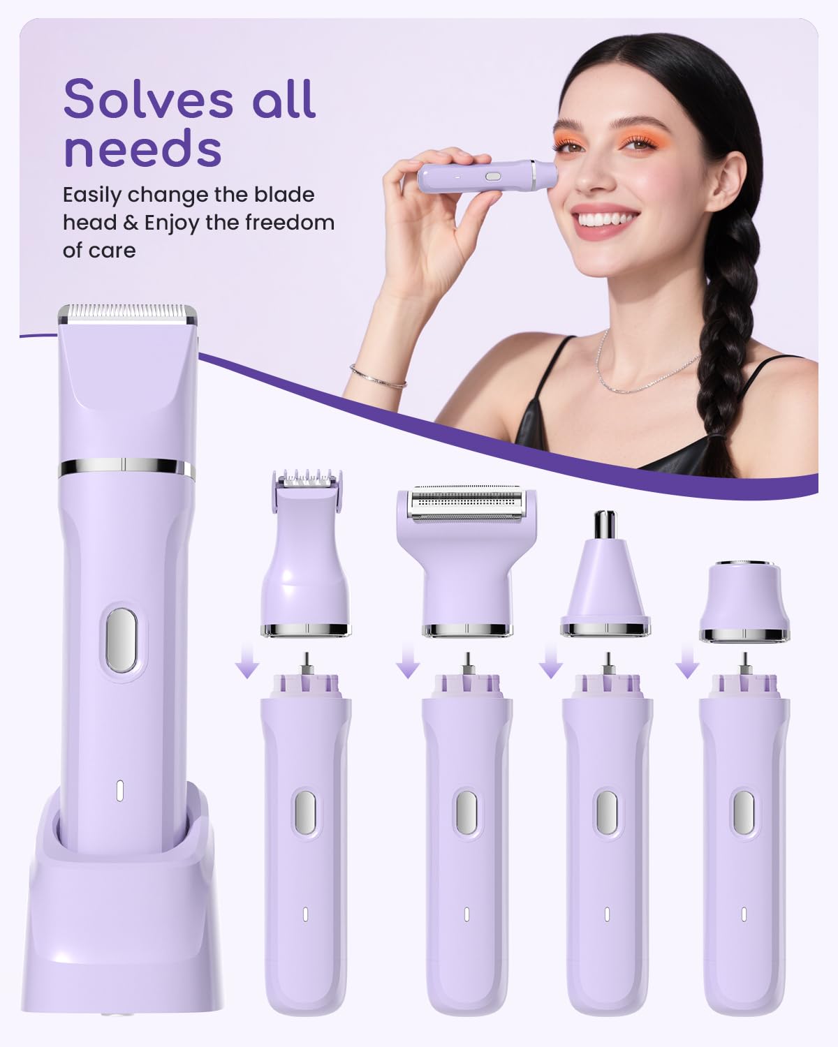Kabowa bikini-trimmer face trim demonstrates precise facial hair removal for smooth skin.