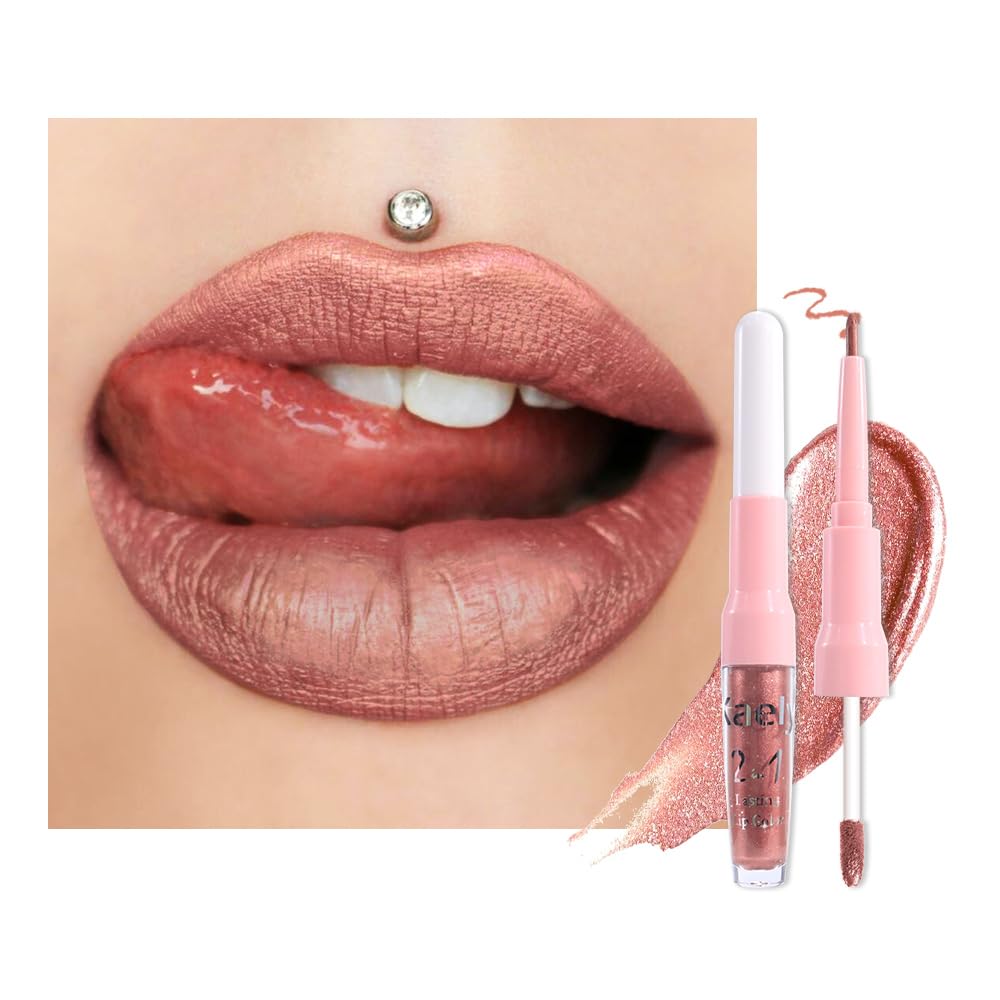 Kaely 2in1 bronze-gold lipstick-lipliner with closed cap for precise lip definition