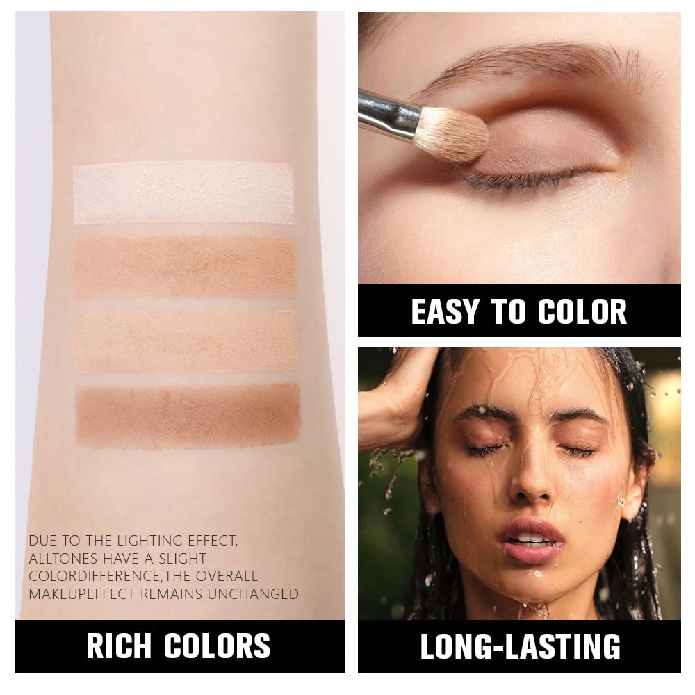 Kaely Powder Eyeshadow Quad worn for soft daytime look in natural brown matte shade.