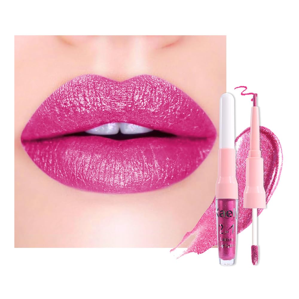 Kaely rose metallic lipstick dual-end design provides precise lip liner for clean definition.