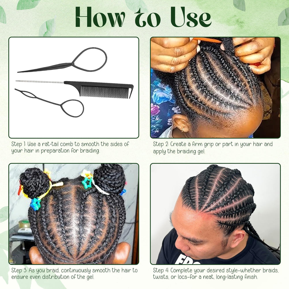 Alcohol-free formula label on KAGA Neatbraid gel for gentle daily styling.