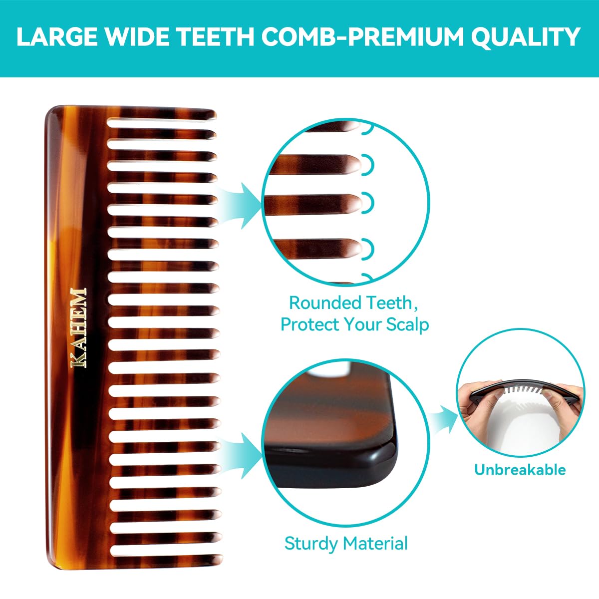 KAHEM hair comb front view shows durable, safe design for all hair types.