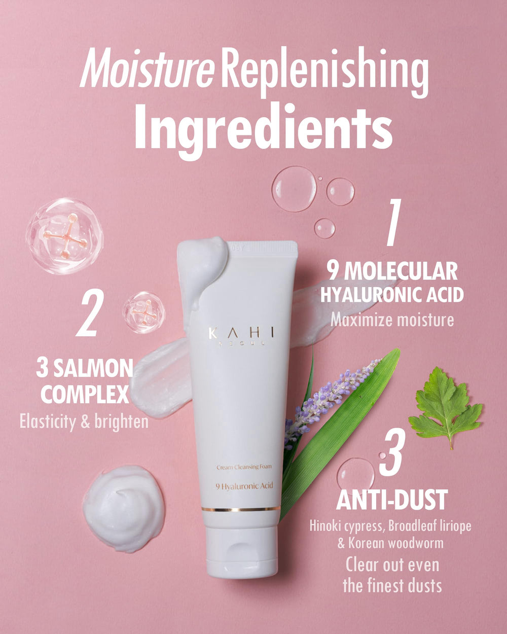 Kahi Cream Foaming Cleanser on the face during application suggests gentle makeup removal and refreshment.