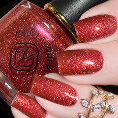 KAHSOSE red glitter nail polish bottle with rainbow shimmer for holiday sparkle.