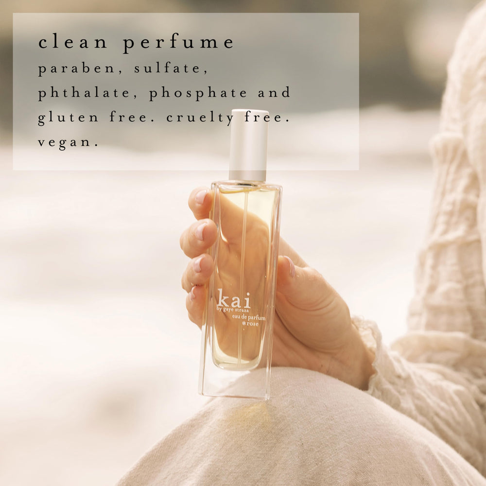 Kai eau de parfum rose absolute note closeup emphasizes subtle floral depth.