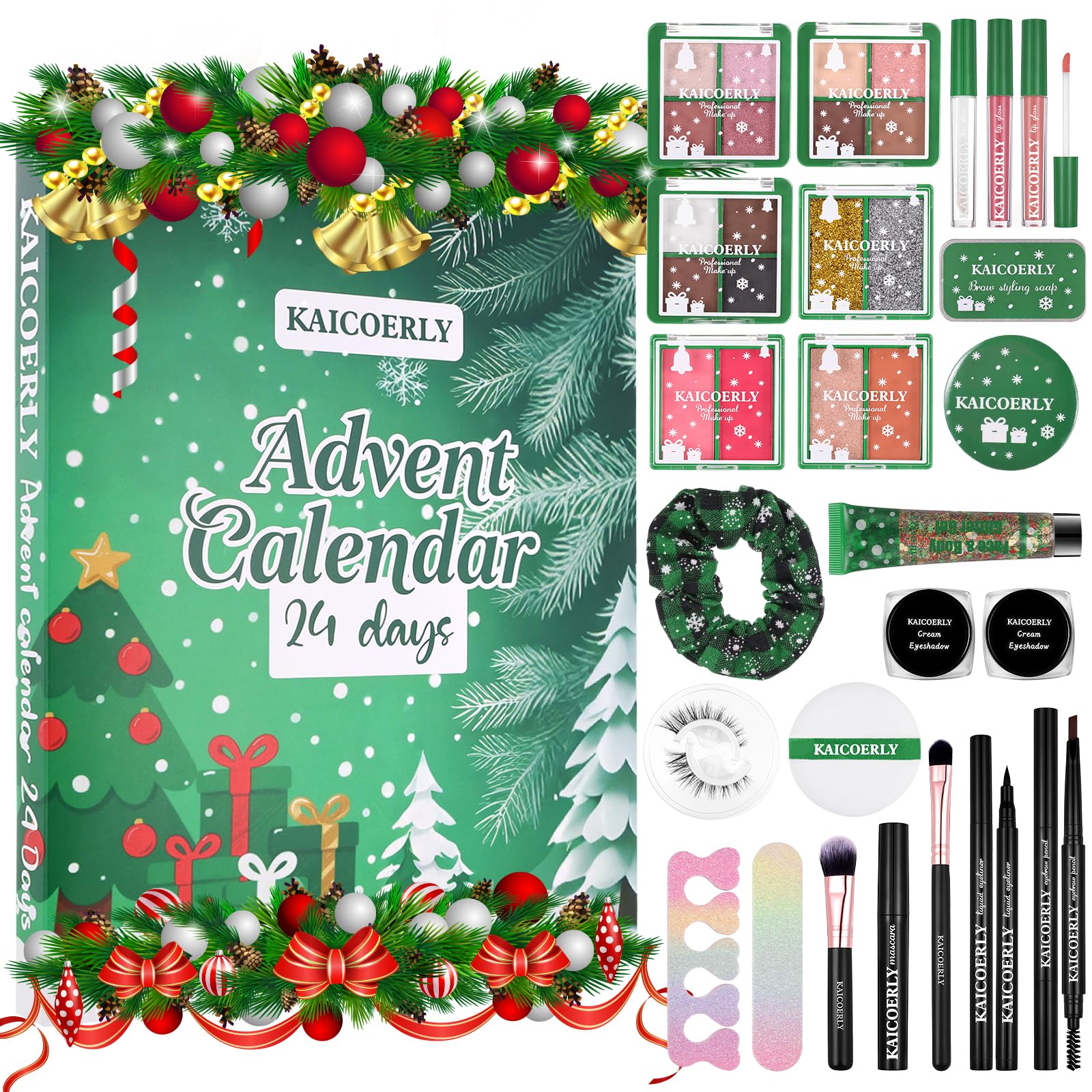 KAICOERLY makeup advent calendar front view showcasing 24-day festive surprises.